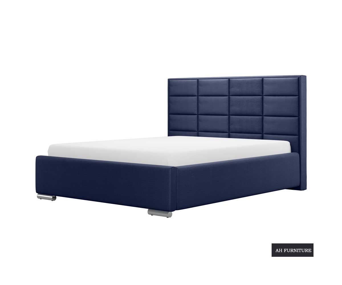 Elisa Bed Frame with Linen Hydrophobic Upholstery in Navy Blue