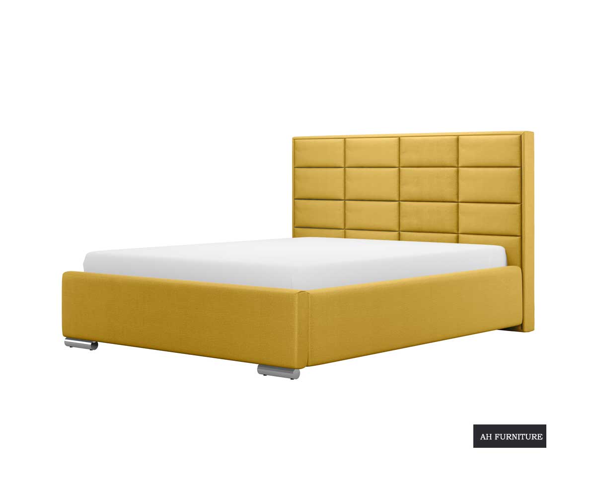 Elisa Bed Frame with Linen Hydrophobic Upholstery in Yellow