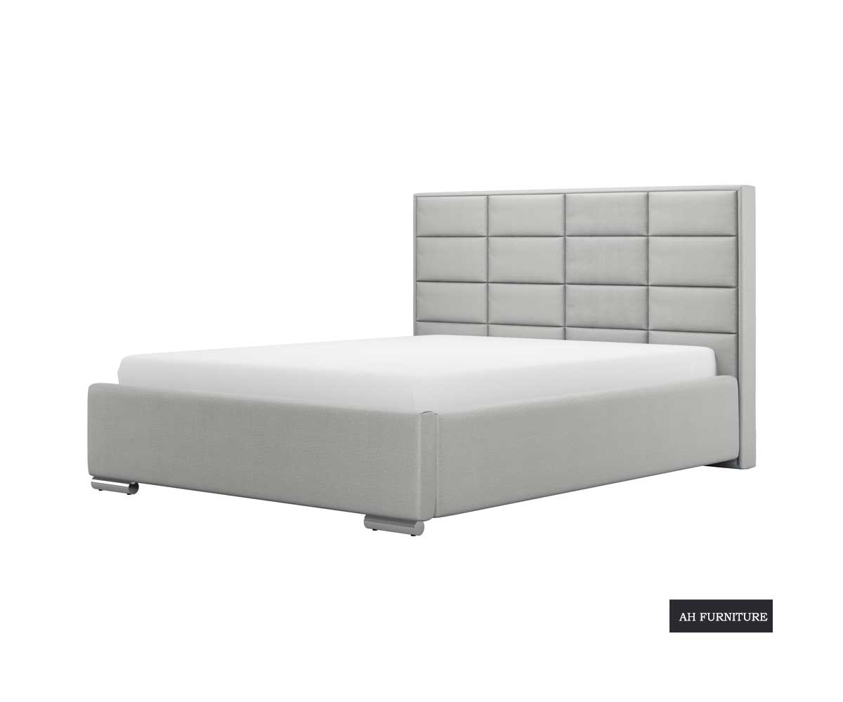 Elisa Bed Frame with Linen Hydrophobic Upholstery in Light Grey