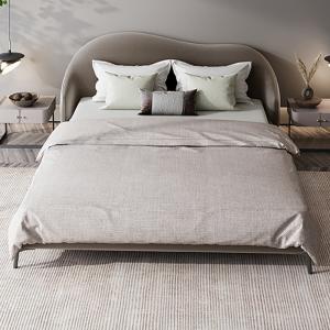 Curved Wingback Velvet Upholstered Bed