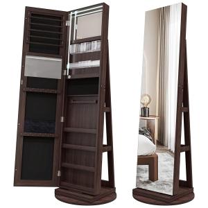 AH Furniture Full Length Lockable Mirror Jewelry Cabinet 360° Swivel