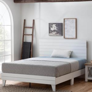Shiplap White MDF Laminate Wood Panel Platform Bed Frame