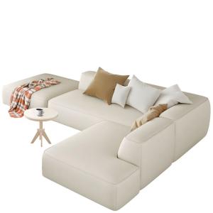 Italian Modular L-Shaped Sectional Sofa with Chaise in Beige