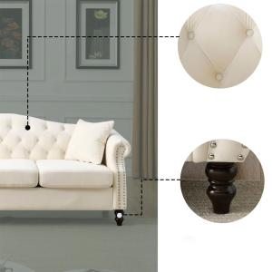 Avictor Upholstered Sofa Buckle Fabric in White