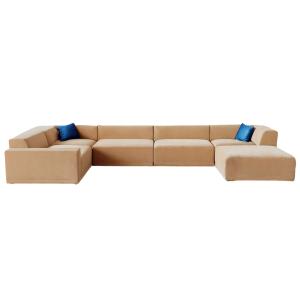 Faible 6 Seater U-Shaped Wheat Performance Velvet Sectional Sofa in Be...