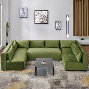 allas Modular Velvet U-Shaped Sectional Sofa in Green