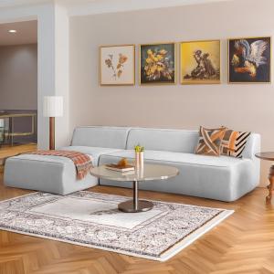 CRIMSON Celona Modern L-Shaped Sectional Sofa, Light Grey Velvet, Left...
