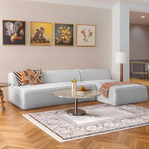  	CRIMSON Celona Modern L-Shaped Sectional Sofa, Light Grey Velvet, Ri...