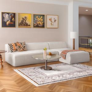 CRIMSON Celona Modern L-Shaped Sectional Sofa, Light Beige Velvet, Rig...