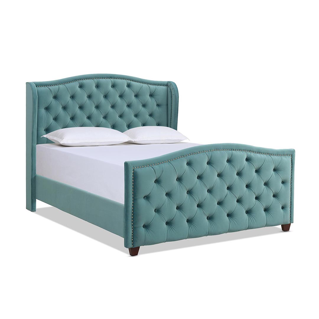 Marlon Tufted Upholstered contemporary Bed in Teal