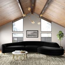 Wide Velvet Right Hand Facing Modular Corner Sectional