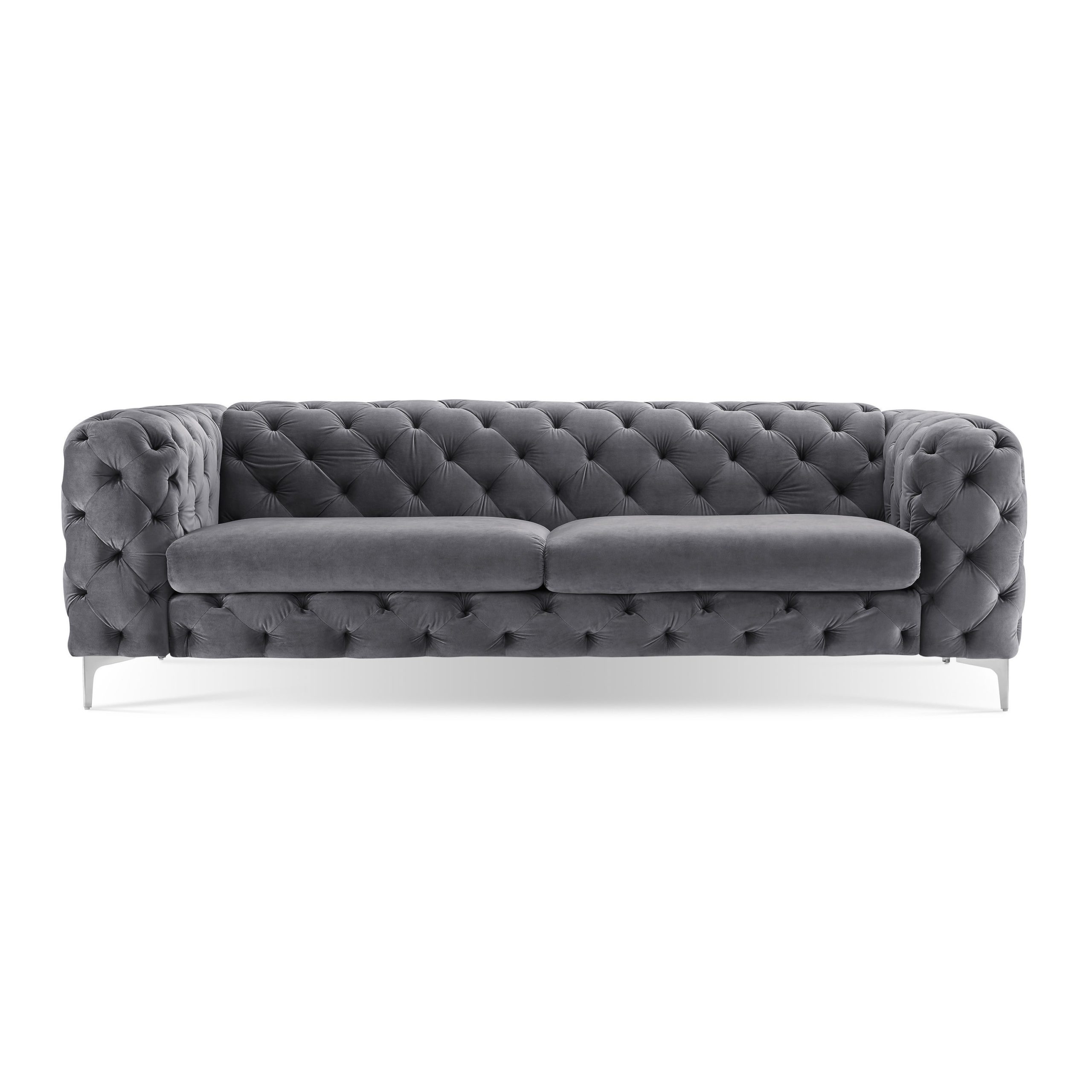 Corvus Tufted Velvet Chesterfield Rolled Arm Sofa in Grey