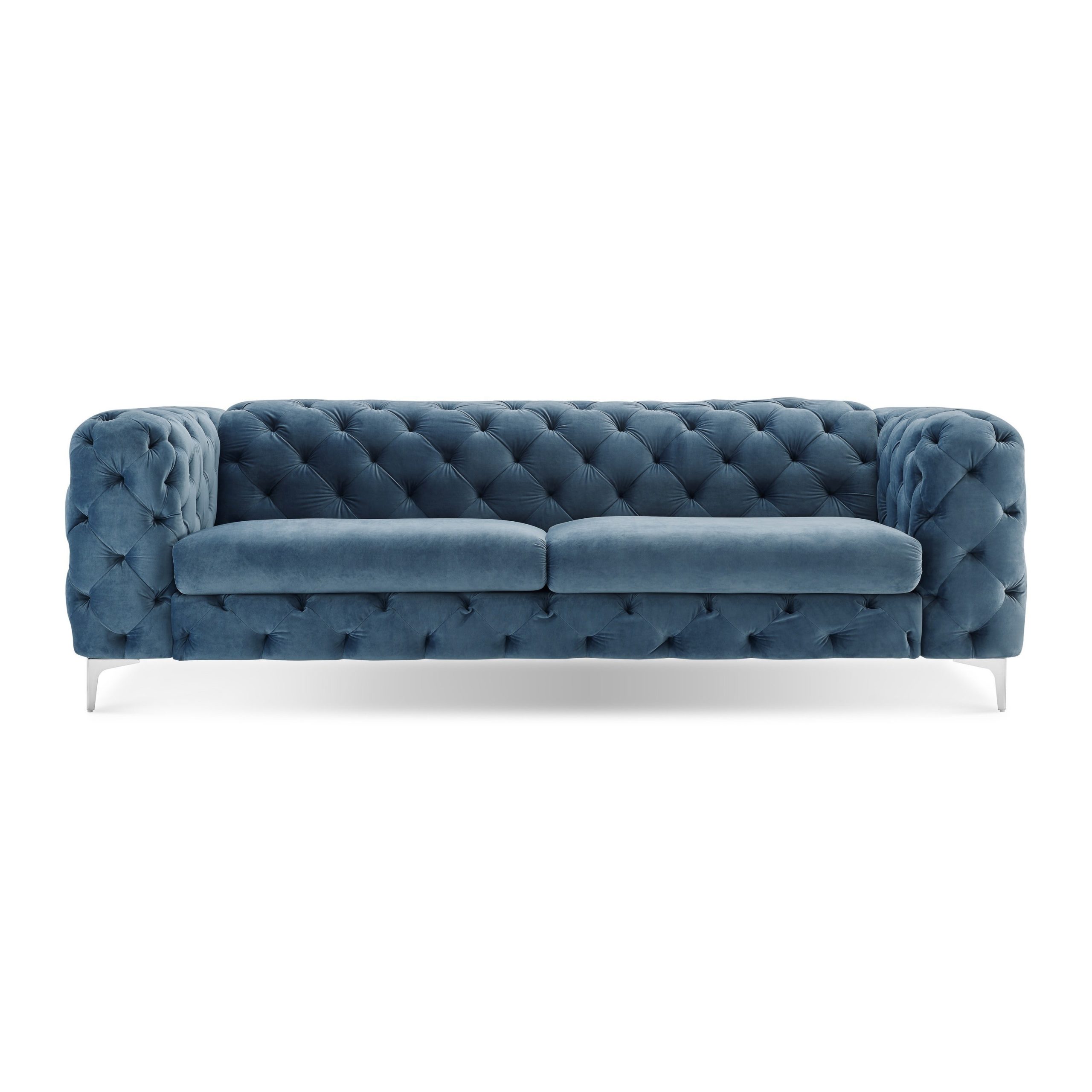 Corvus Tufted Velvet Chesterfield Rolled Arm Sofa in Blue