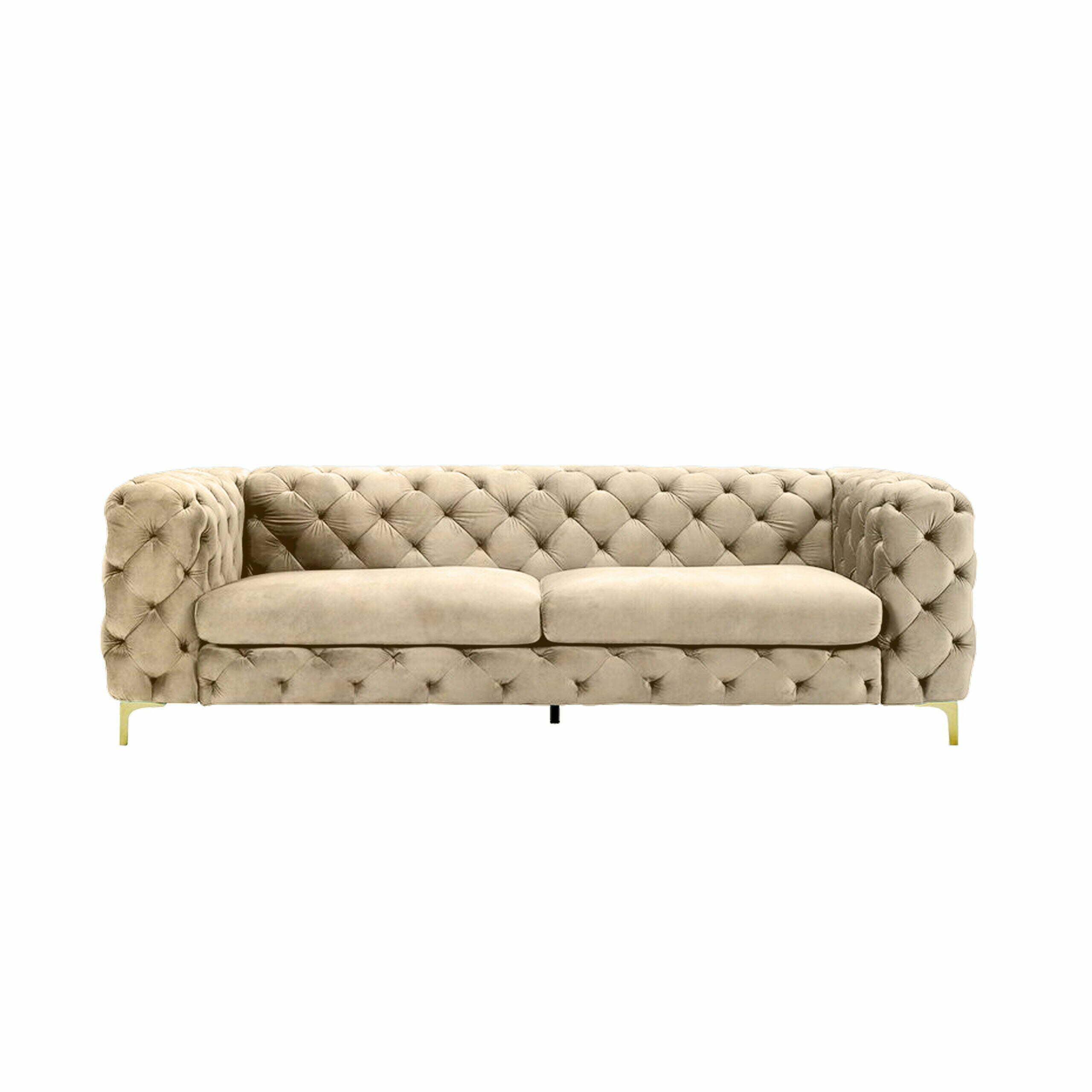 Corvus Tufted Velvet Chesterfield Rolled Arm Sofa in Beige