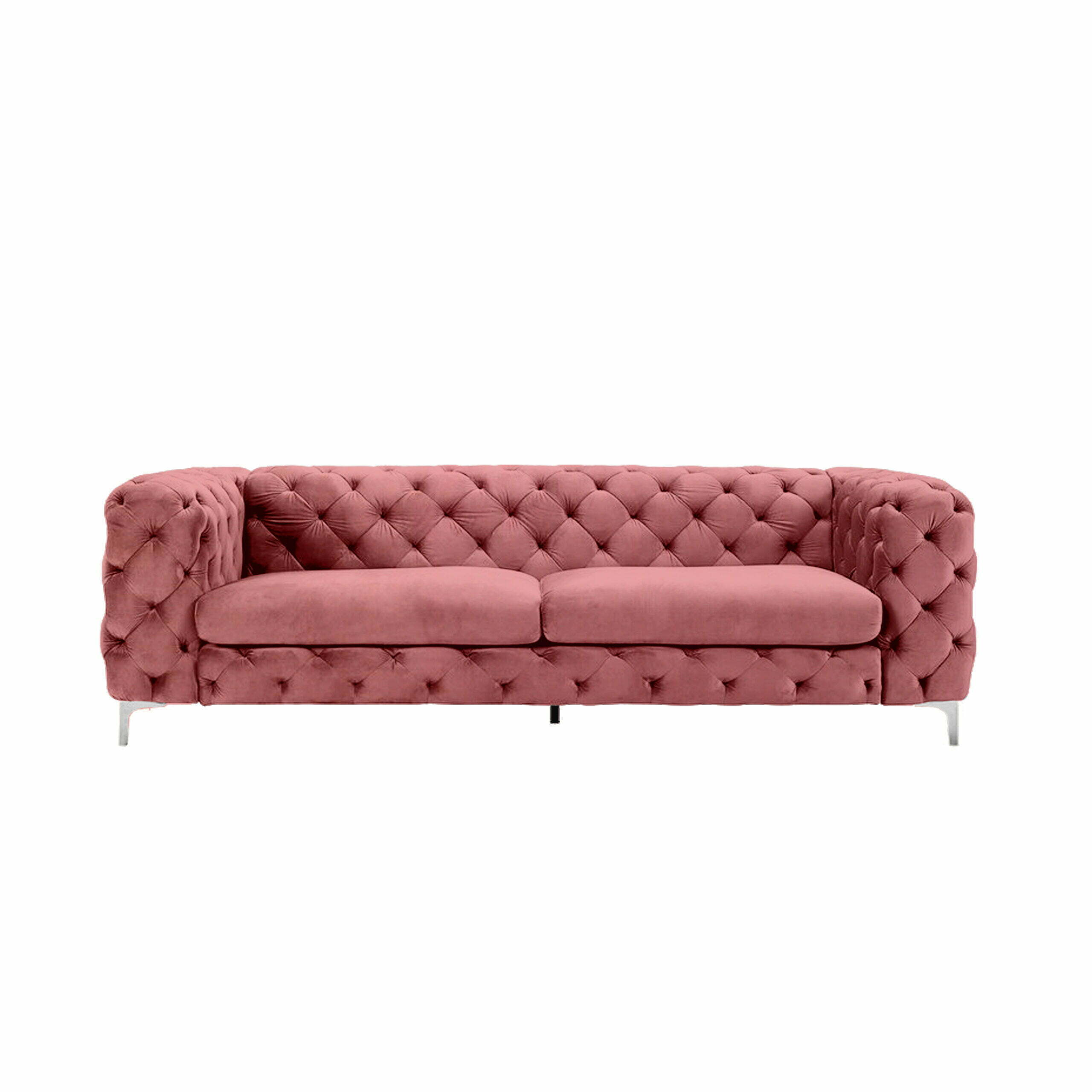 Corvus Tufted Velvet Chesterfield Rolled Arm Sofa in Rose