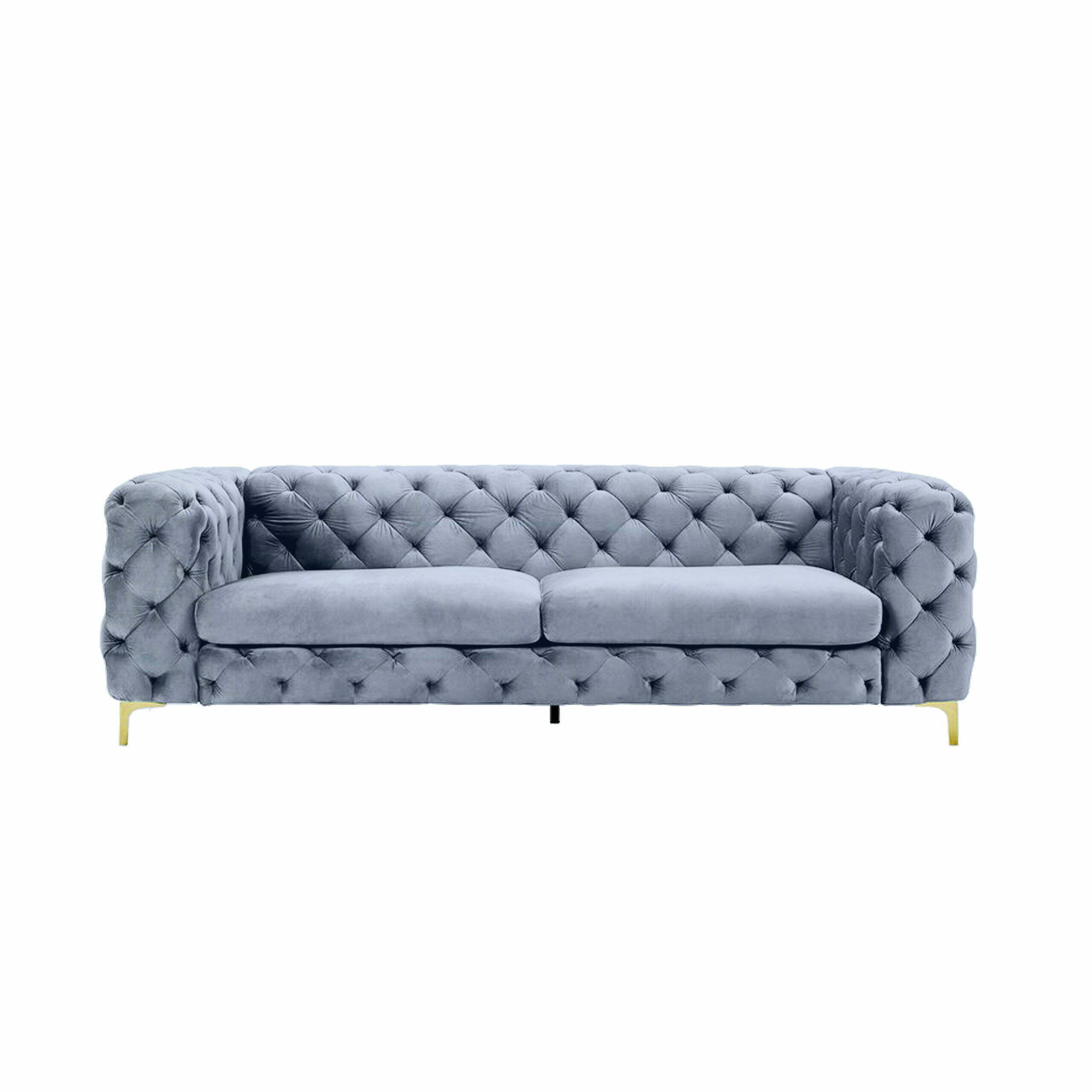 Corvus Tufted Velvet Chesterfield Rolled Arm Sofa in SkyBlue