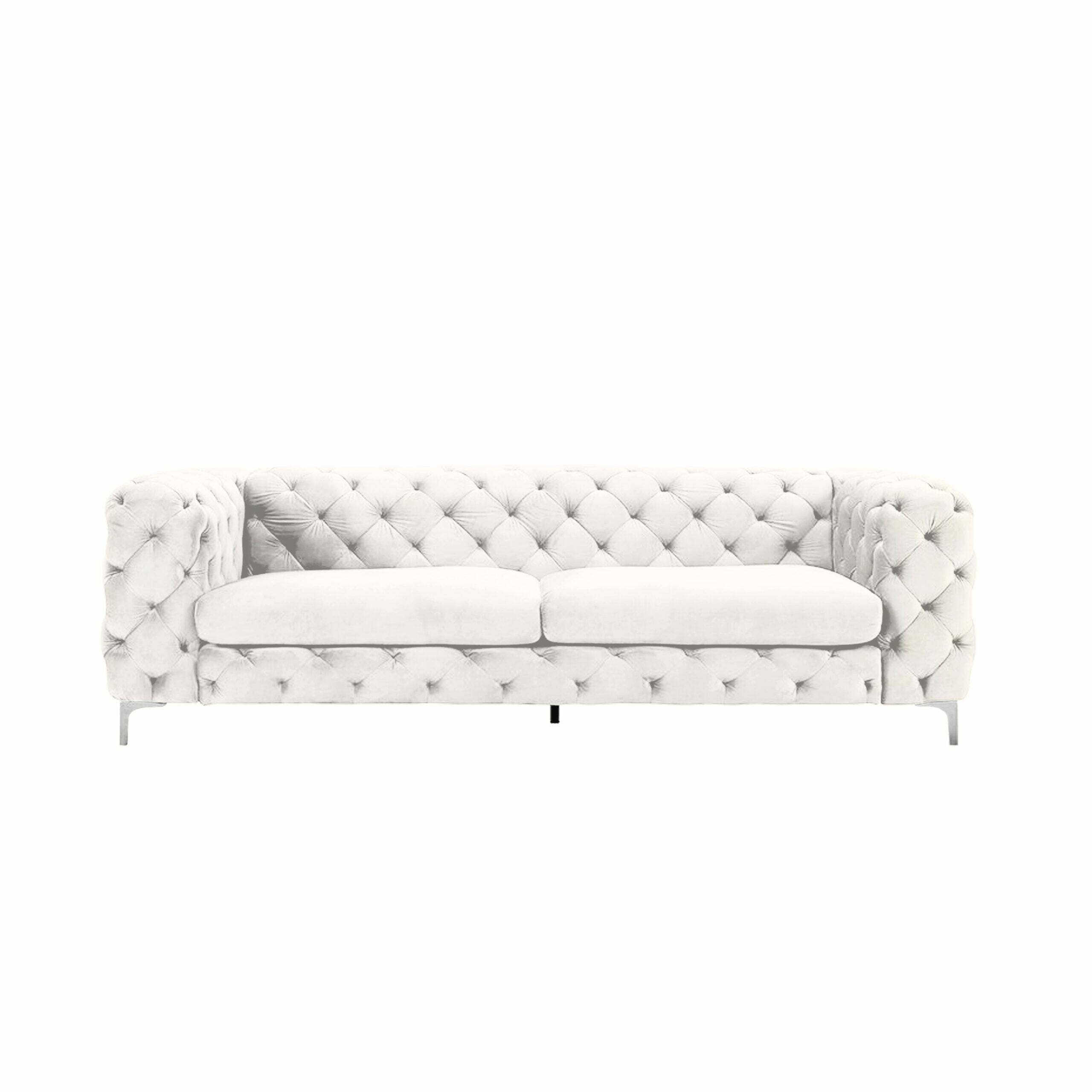 Corvus Tufted Velvet Chesterfield Rolled Arm Sofa in White