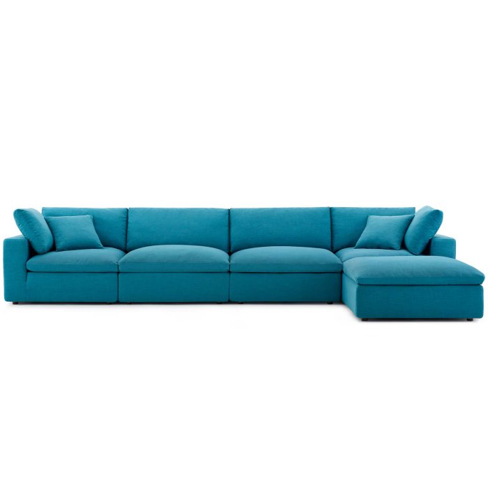 Modway Commix Down Filled Overstuffed 5 Piece Sectional Sofa Set with Ottoman in SkyBlue