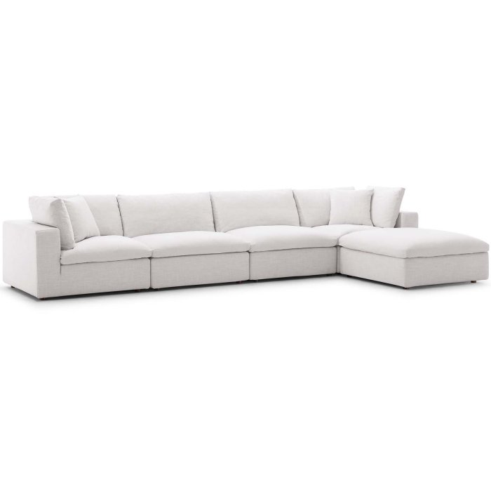 Modway Commix Down Filled Overstuffed 5 Piece Sectional Sofa Set with Ottoman in Ivory