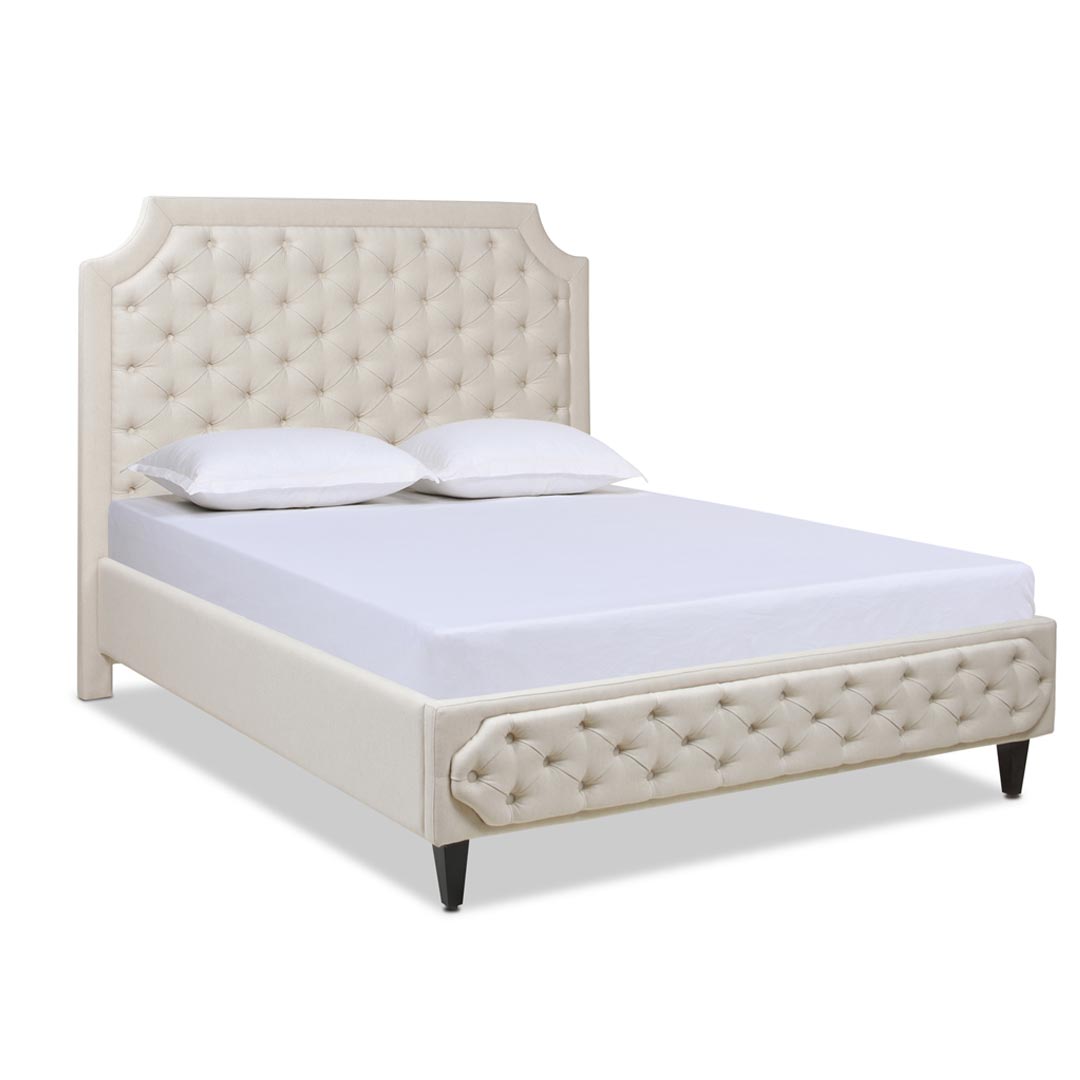 Helen Tall Upholstered Tufted Platform Bed Frame in Beige